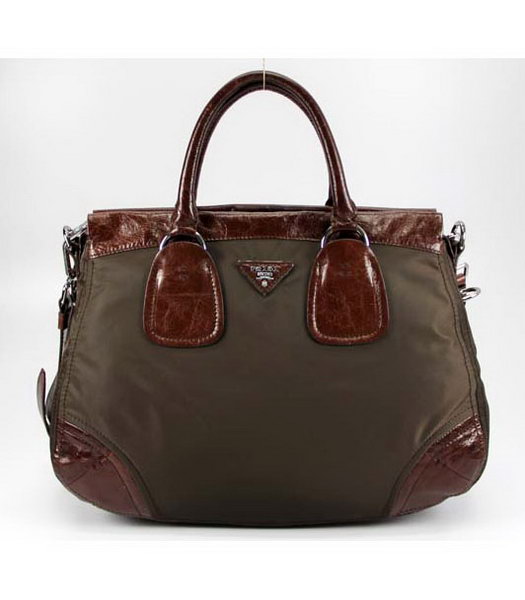Prada Nylon Tote Bag with Dark Coffee Leather Trim