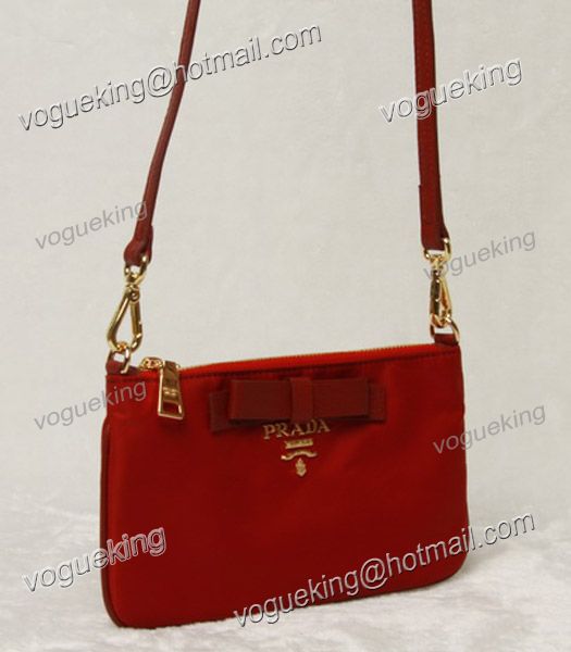 Prada Nylon With Red Leather Messenger Clutch-1
