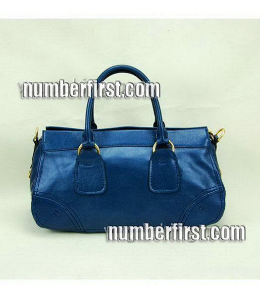 Prada Oil Calfskin Leather Tote Bag Blue-1