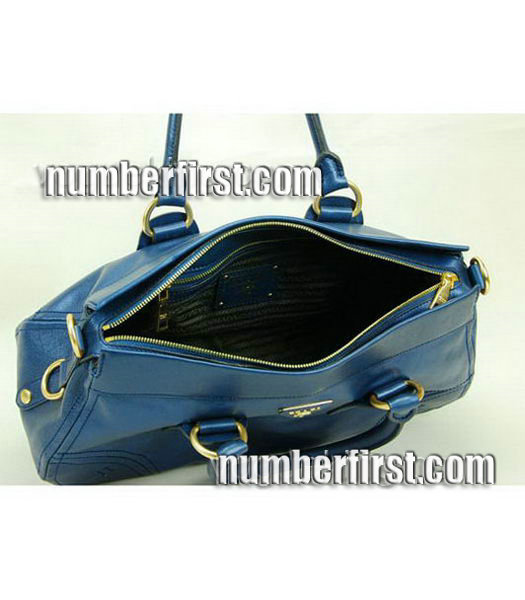 Prada Oil Calfskin Leather Tote Bag Blue-5