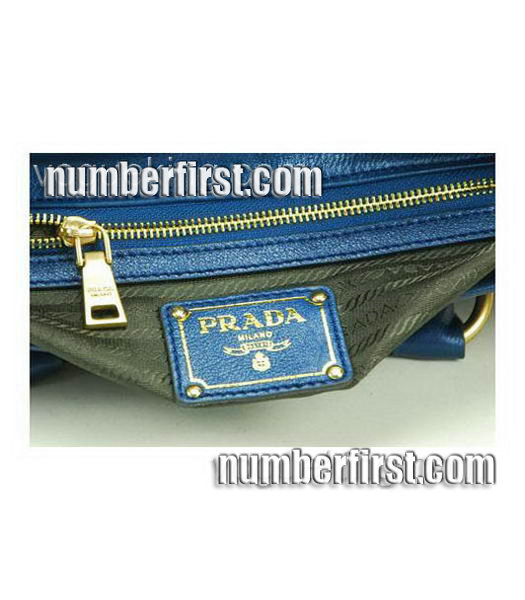 Prada Oil Calfskin Leather Tote Bag Blue-6