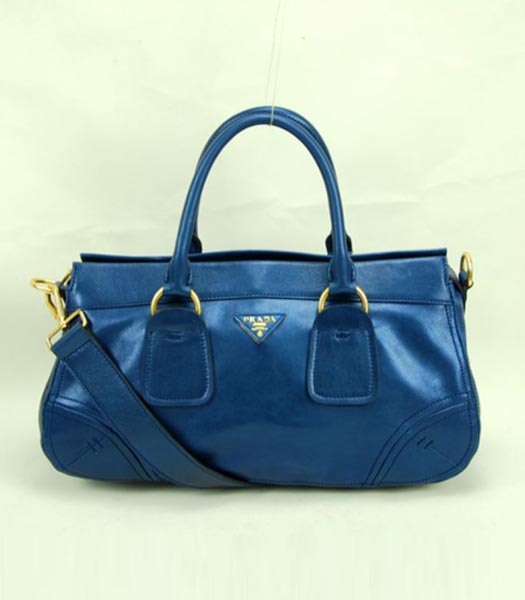Prada Oil Calfskin Leather Tote Bag Blue
