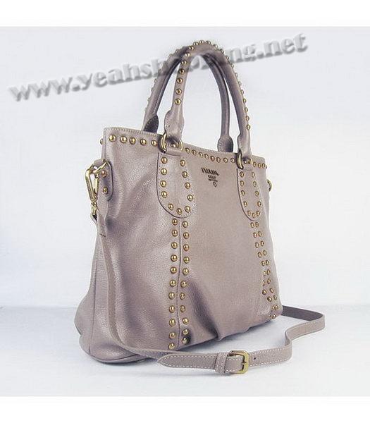 Prada Oil Leather Studded Top Handle Bag Grey-1