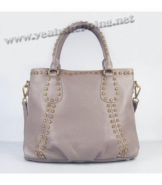 Prada Oil Leather Studded Top Handle Bag Grey-2