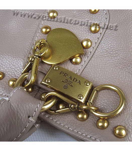 Prada Oil Leather Studded Top Handle Bag Grey-6