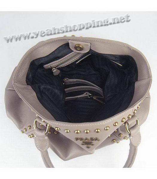 Prada Oil Leather Studded Top Handle Bag Grey-7