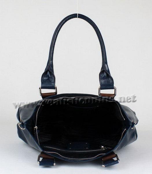 Prada Oil Wax Leather Tote Bag Blue-3