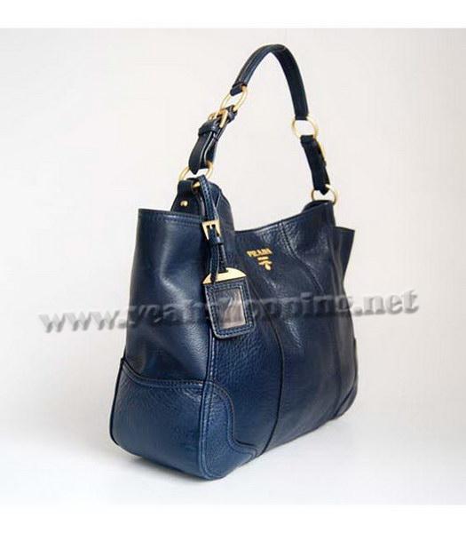 Prada Oil Wax Milled Pocket Hobo Handbag Blue-1
