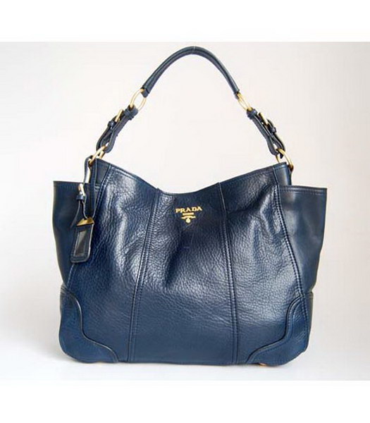 Prada Oil Wax Milled Pocket Hobo Handbag Blue