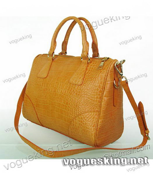 Prada Orange Croc Veins Leather Tote Handbag-1
