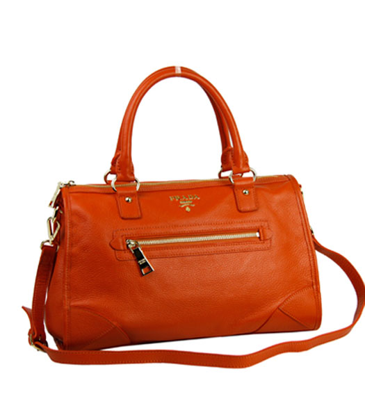 Prada Orange Imported Leather Shoulder Tote Bag