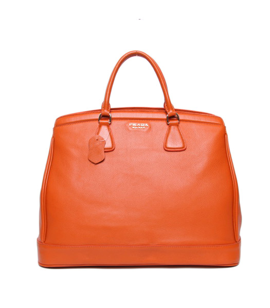 Prada Orange Leather Large Tote Shoulder Bag