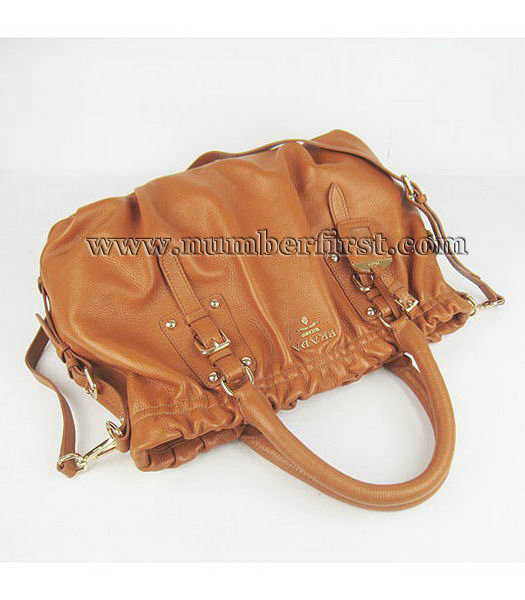 Prada Orange Leather Tote Shoulder Bag-4