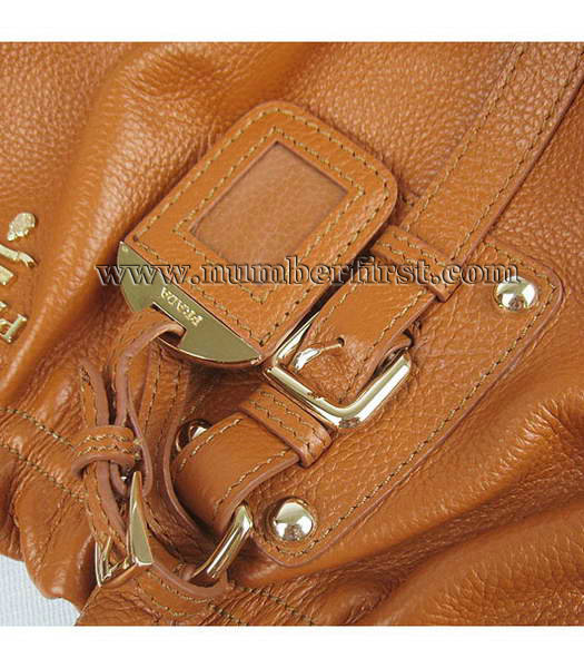 Prada Orange Leather Tote Shoulder Bag-5