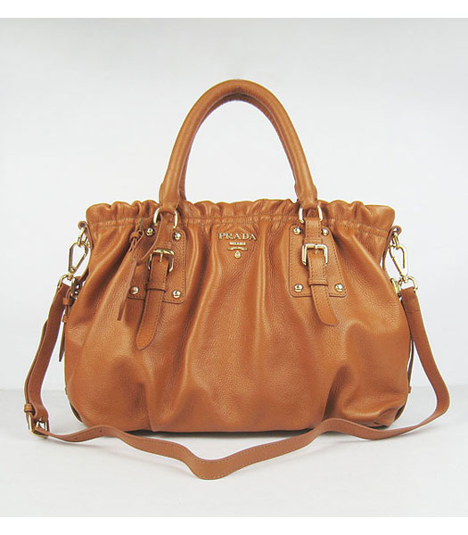 Prada Orange Leather Tote Shoulder Bag