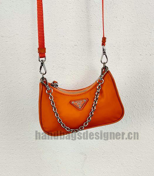 Prada Orange Nylon With Original Leather Mini Hobo Bag-5