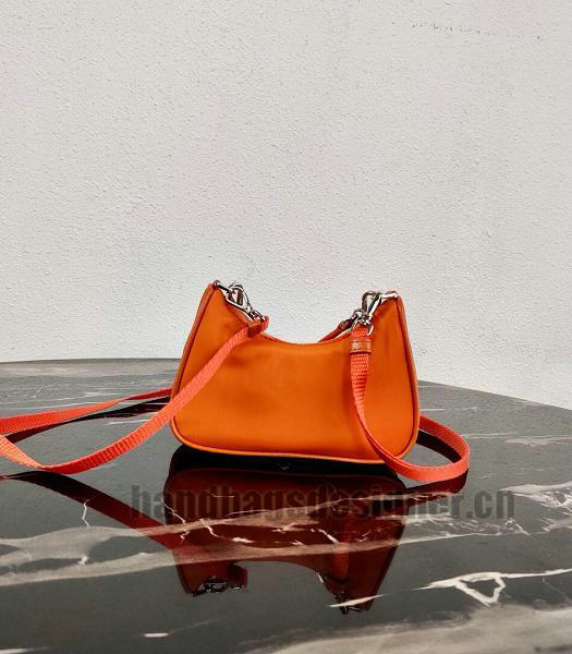Prada Orange Nylon With Original Leather Mini Hobo Bag-7