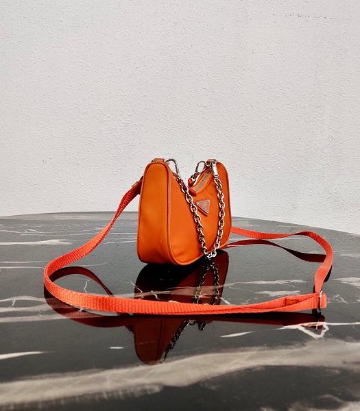 Prada Orange Nylon With Original Leather Mini Hobo Bag-8