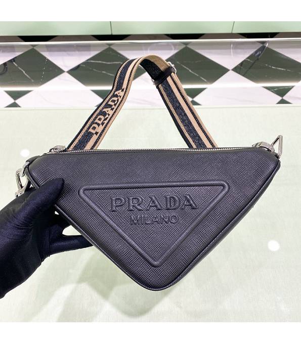 Prada Original Saffiano Cross Veins Calfskin Leather Triangle Messenger Bag Black