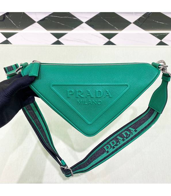 Prada Original Saffiano Cross Veins Calfskin Leather Triangle Messenger Bag Green