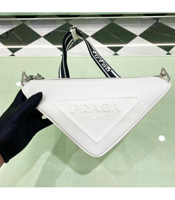 Prada Original Saffiano Cross Veins Calfskin Leather Triangle Messenger Bag White