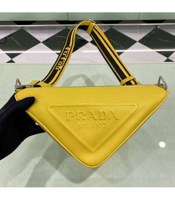 Prada Original Saffiano Cross Veins Calfskin Leather Triangle Messenger Bag Yellow