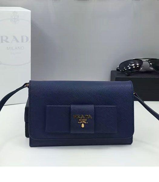 Prada Original Sapphire Blue Leather Bowknot Small Shoulder Bag