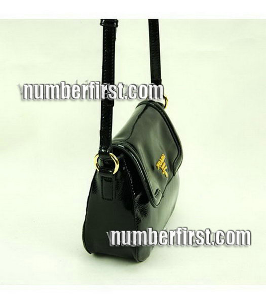 Prada Patent Calfskin Leather Small Messenger Bag Black-3