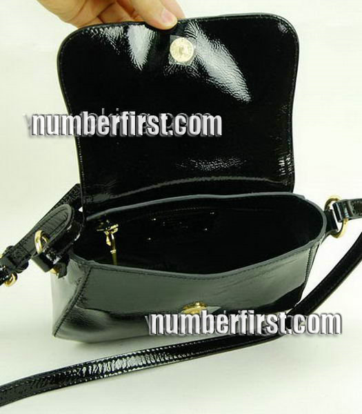 Prada Patent Calfskin Leather Small Messenger Bag Black-4