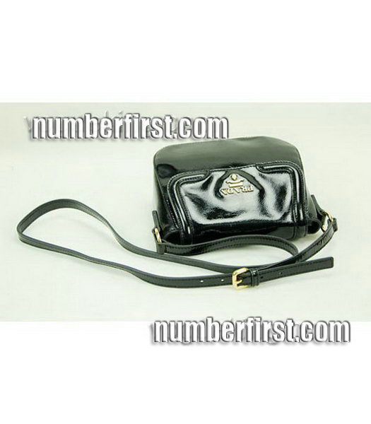 Prada Patent Calfskin Leather Small Messenger Bag Black-7