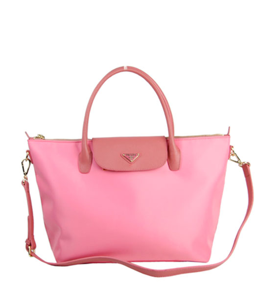 Prada Pink Fabric With Calfskin Leather Business Tote Bag