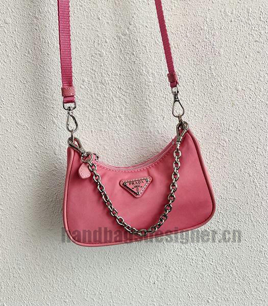 Prada Pink Nylon With Original Leather Mini Hobo Bag-5