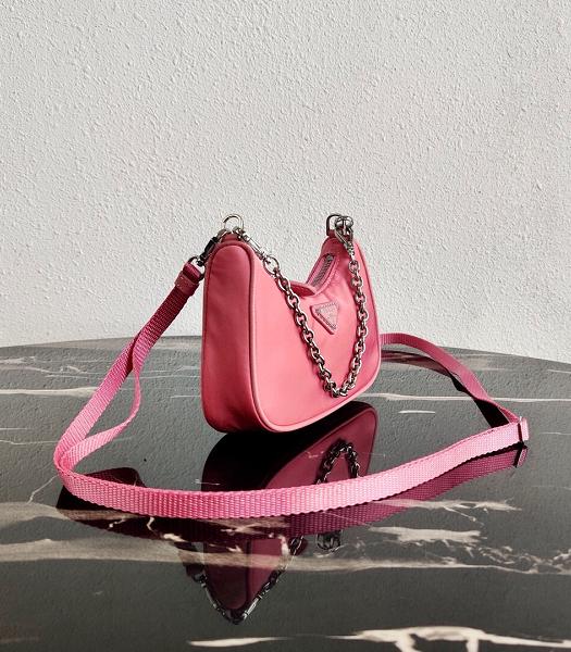 Prada Pink Nylon With Original Leather Mini Hobo Bag-8