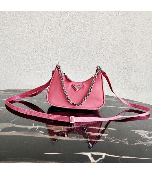 Prada Pink Nylon With Original Leather Mini Hobo Bag