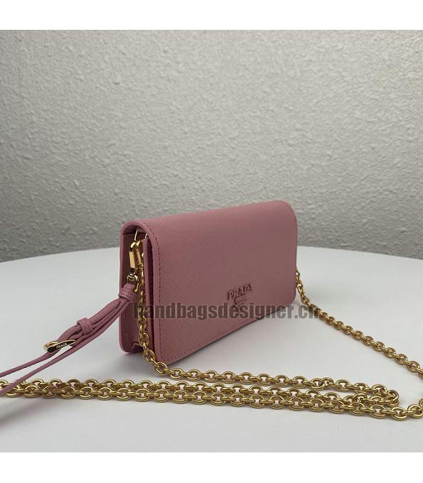 Prada Pink Original Saffiano Cross Veins Calfskin Mini Bag Golden Chain With Checking IC Chip-2