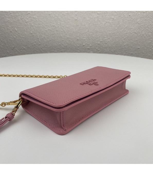 Prada Pink Original Saffiano Cross Veins Calfskin Mini Bag Golden Chain With Checking IC Chip-5
