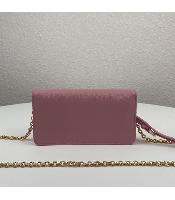 Prada Pink Original Saffiano Cross Veins Calfskin Mini Bag Golden Chain With Checking IC Chip-1