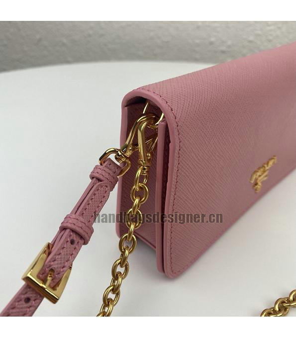 Prada Pink Original Saffiano Cross Veins Calfskin Mini Bag Golden Chain With Checking IC Chip-3
