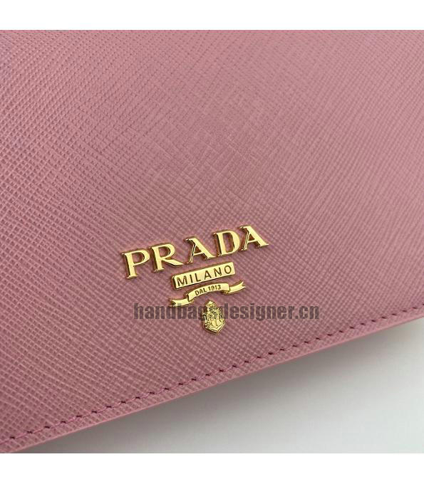 Prada Pink Original Saffiano Cross Veins Calfskin Mini Bag Golden Chain With Checking IC Chip-4