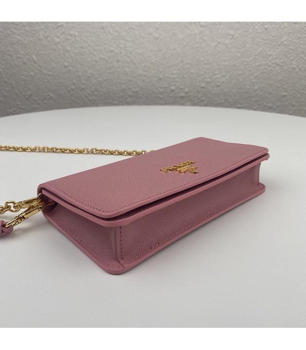 Prada Pink Original Saffiano Cross Veins Calfskin Mini Bag Golden Chain With Checking IC Chip-5