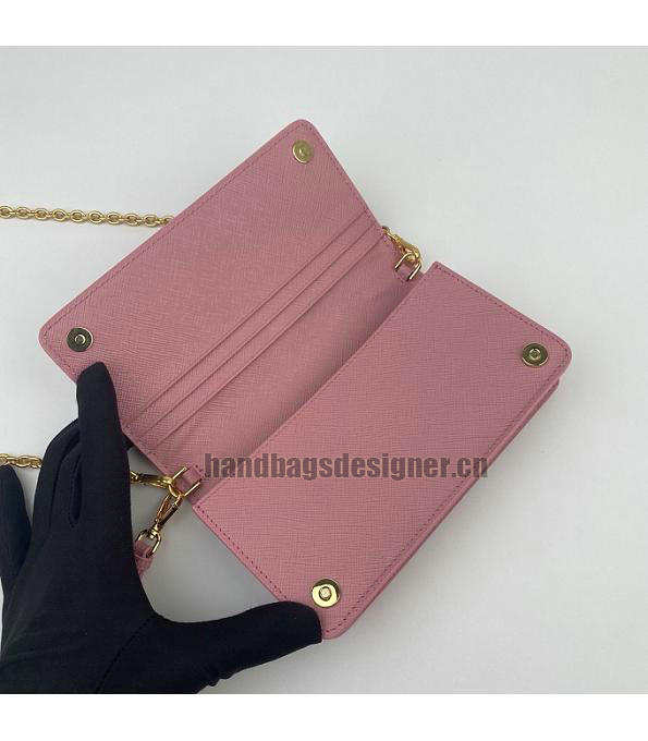 Prada Pink Original Saffiano Cross Veins Calfskin Mini Bag Golden Chain With Checking IC Chip-6