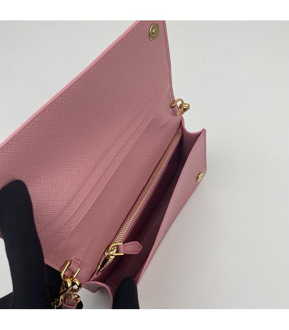 Prada Pink Original Saffiano Cross Veins Calfskin Mini Bag Golden Chain With Checking IC Chip-7