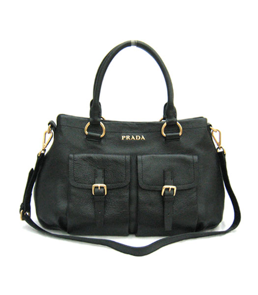 Prada Pocket Tote Bag in Black Cowhide Leather_BR4350