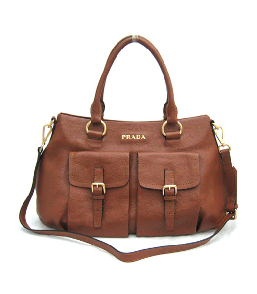 Prada Pocket Tote Bag in Coffee Cowhide Leather_BR4350