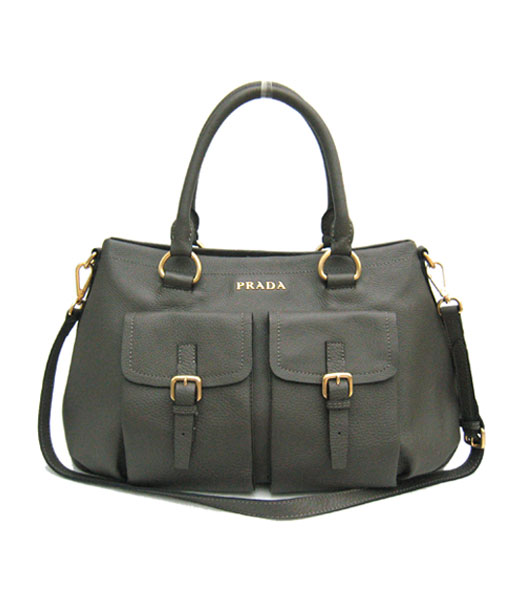 Prada Pocket Tote Bag in Grey Cowhide Leather_BR4350