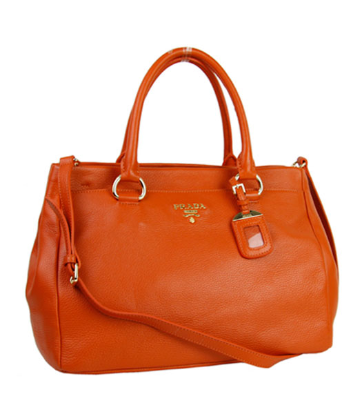Prada Popular Imported Calfskin Leather Tote Bag Orange
