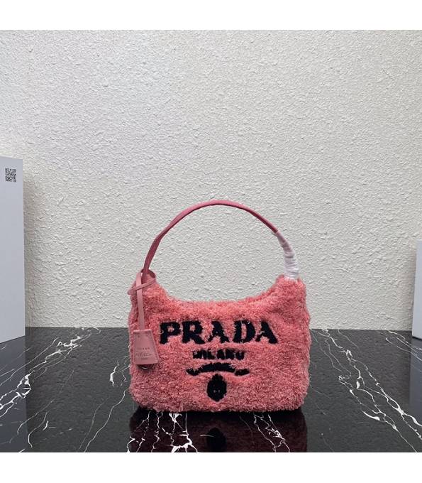 Prada Re-Edition 2000 Mini Hobo Bag Pink Original Shearling Leather