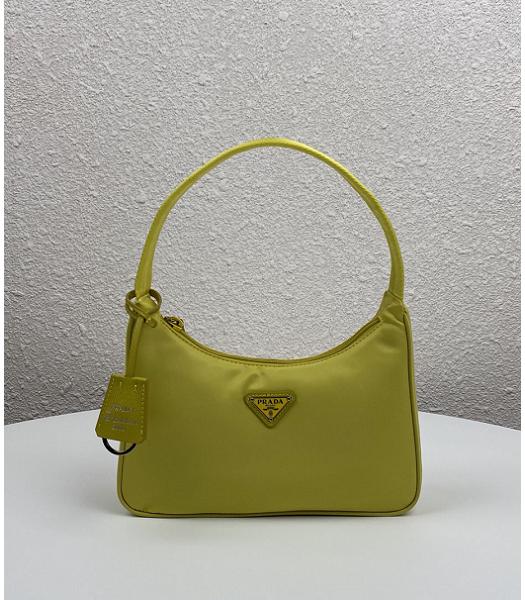Prada Re-Edition 2000 Yellow Nylon Mini Hobo Bag