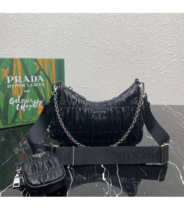 Prada Re-Edition 2005 Black Original Wrinkle Lambskin Leather Mini Hobo Bag