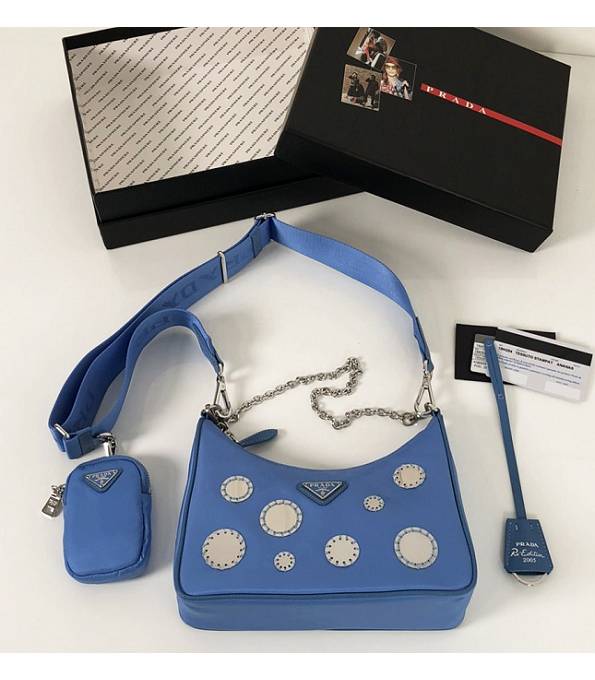 Prada Re-Edition 2005 Glass Blue Original Nylon Silver Metal Mini Hobo Bag